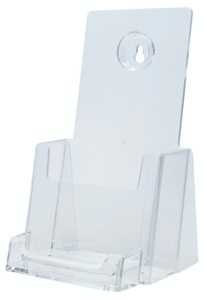 4" Wide Clear Plastic Desktop or Wall Mount Display Trifold Brochure Holder with Business Card Attachment