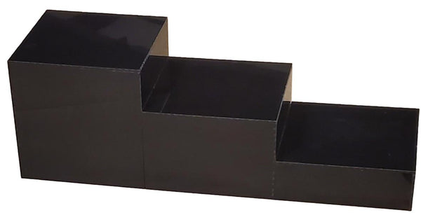 5-Sided Set of 3 Black Plastic Riser Strong Display Cube or Bin Container