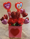 5 Sided 4x4x4 Valentine's Day Crafts - Red Box and Pink Hearts Acrylic Plastic Display Cube, Bin Container Or Craft Boxes