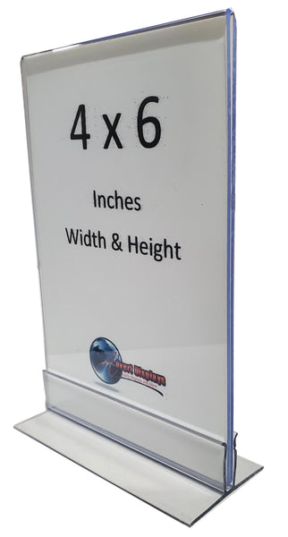 T Shaped 4x6 Clear Plastic Double Sided Bottom Load 2 Piece Sign Holder Picture Frames