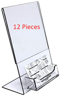 4x6 Clear Plastic Slanted Sign Holder with Business Card Attachment Pocket Twelve Pieces