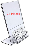 4x6 Clear Plastic Slanted Sign Holder with Business Card Attachment Pocket Twenty-Four Pieces