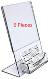 4x6 Clear Plastic Slanted Sign Holder with Business Card Attachment Pocket Six Pieces