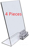 8.5x11 Clear Plastic Slanted Sign Holder with Business Card Attachment Pocket Four Pieces
