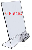 8.5x11 Clear Plastic Slanted Sign Holder with Business Card Attachment Pocket Six Pieces