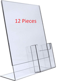 8.5x11 Clear Plastic Slanted Sign Holder with Tri-Fold Brochure Attachment Pocket Twelve Pieces