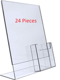 8.5x11 Clear Plastic Slanted Sign Holder with Tri-Fold Brochure Attachment Pocket Twenty-Four Pieces