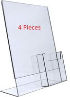 8.5x11 Clear Plastic Slanted Sign Holder with Tri-Fold Brochure Attachment Pocket Four Pieces