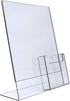 8.5x11 Clear Plastic Slanted Sign Holder with Tri-Fold Brochure Attachment Pocket