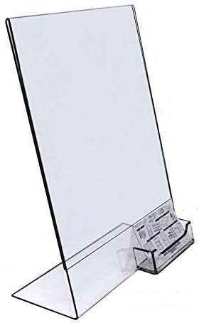 8.5x11 Clear Plastic Slanted Sign Holder with Business Card Attachment Pocket