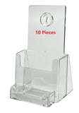 4" Wide Clear Plastic Desktop or Wall Mount Display Trifold Brochure Holder with Business Card Attachment Ten Pieces