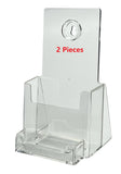 4" Wide Clear Plastic Desktop or Wall Mount Display Trifold Brochure Holder with Business Card Attachment Two Pieces