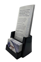 4" Wide Black Plastic Desktop Display Trifold Brochure Holder with Business Card Attachment