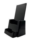 4" Wide Black Plastic Desktop Display Trifold Brochure Holder with Business Card Attachment