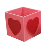 5 Sided 4x4x4 Valentine's Day Crafts - Pink Box and Red Hearts Acrylic Plastic Display Cube, Bin Container Or Craft Boxes