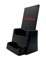 4" Wide Black Plastic Desktop Display Trifold Brochure Holder with Business Card Attachment Twelve Pieces