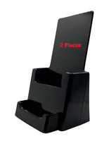 4" Wide Black Plastic Desktop Display Trifold Brochure Holder with Business Card Attachment Two Pieces