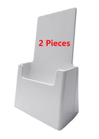 4" Wide White Plastic Desk or Countertop Trifold Brochure Holder Display Stand Two Pieces